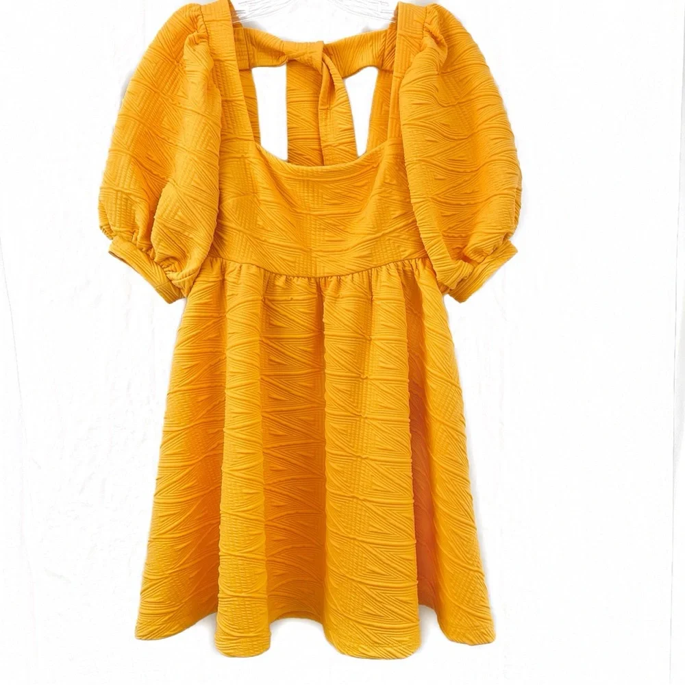 Free People Yellow Babydoll Puff Sleeve Mini Dress - Picture 4 of 11